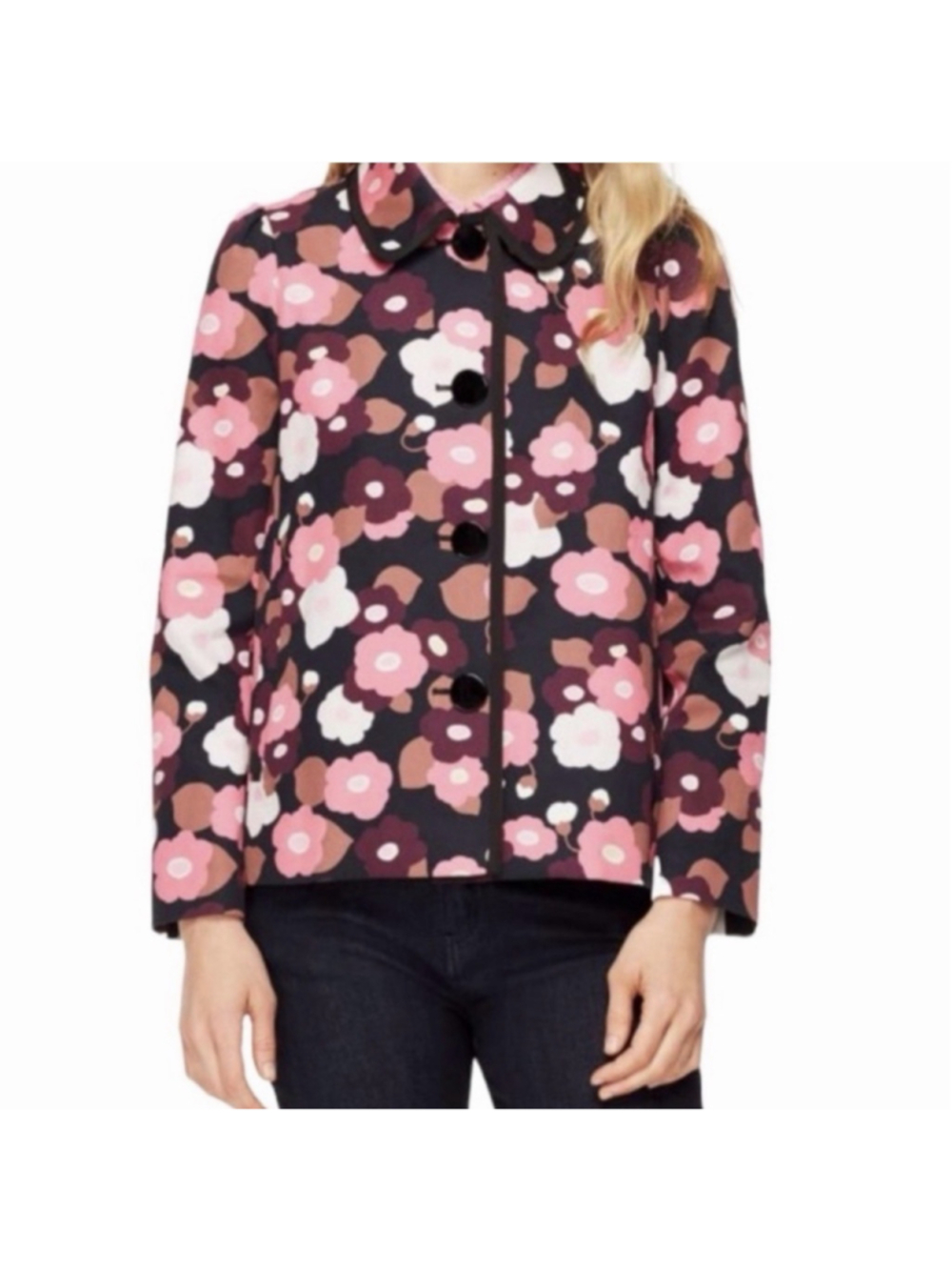 Kate Spade Blooming Floral A-Line Boxy Swing Fit Jacket Size 10 Cotton